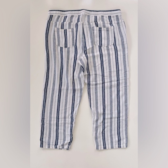 dash Women's Blue White Striped Linen Blend Pull On Pants Coastal Size Large - Picture 2 of 8